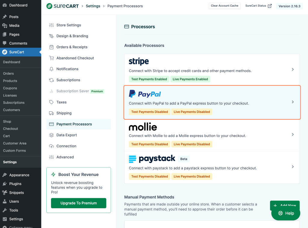 Invalid Credentials Error while Using PayPal Test Connection with SureCart PayPal Payment Processor
