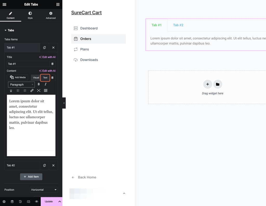 Customer Dashboard Shortcodes Text