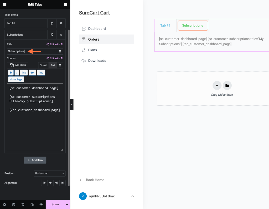 Customer Dashboard Shortcodes Tab 2