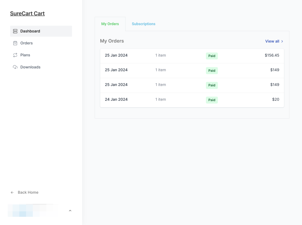 Customer Dashboard Shortcodes Customer dashboard page with different tabs