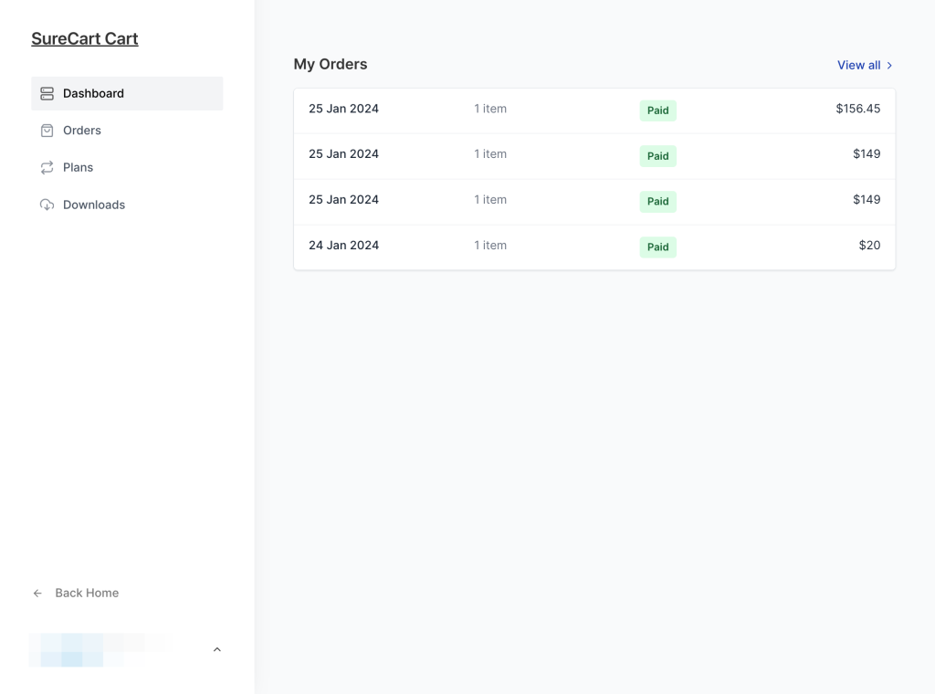Customer Dashboard Shortcodes My Orders section