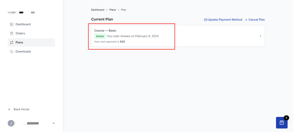 How to Reactivate Cancelled Subscriptions Using Customer Dashboard Plan active again