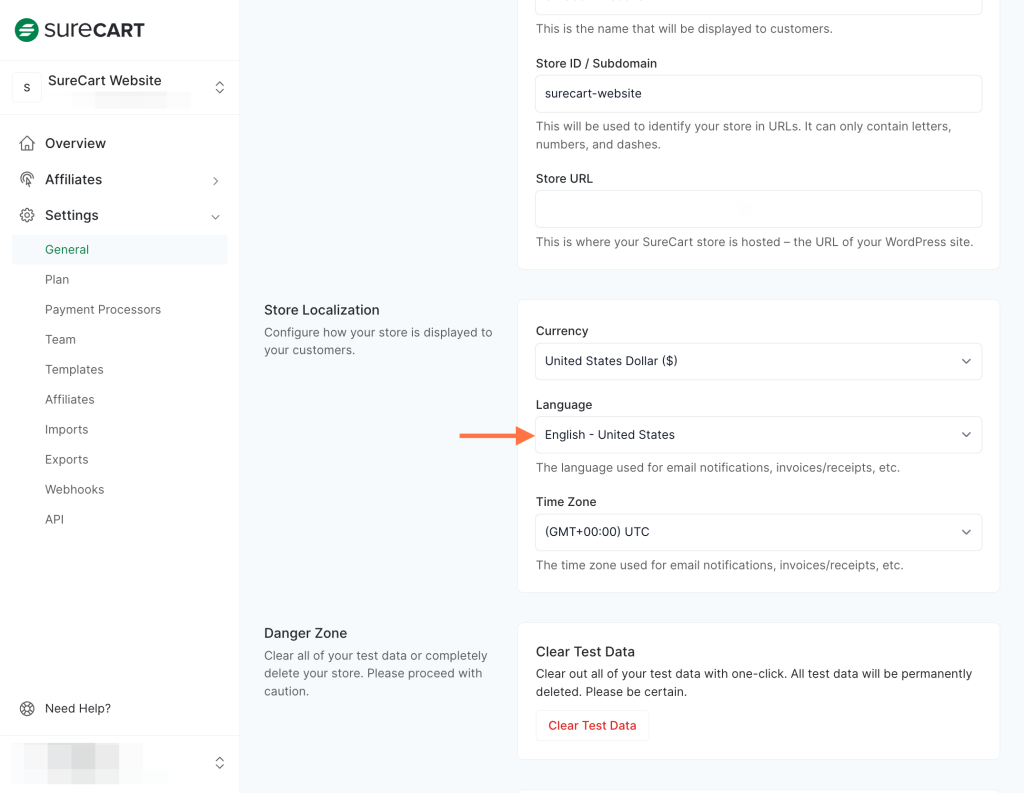 Orders & Receipts Change Language
