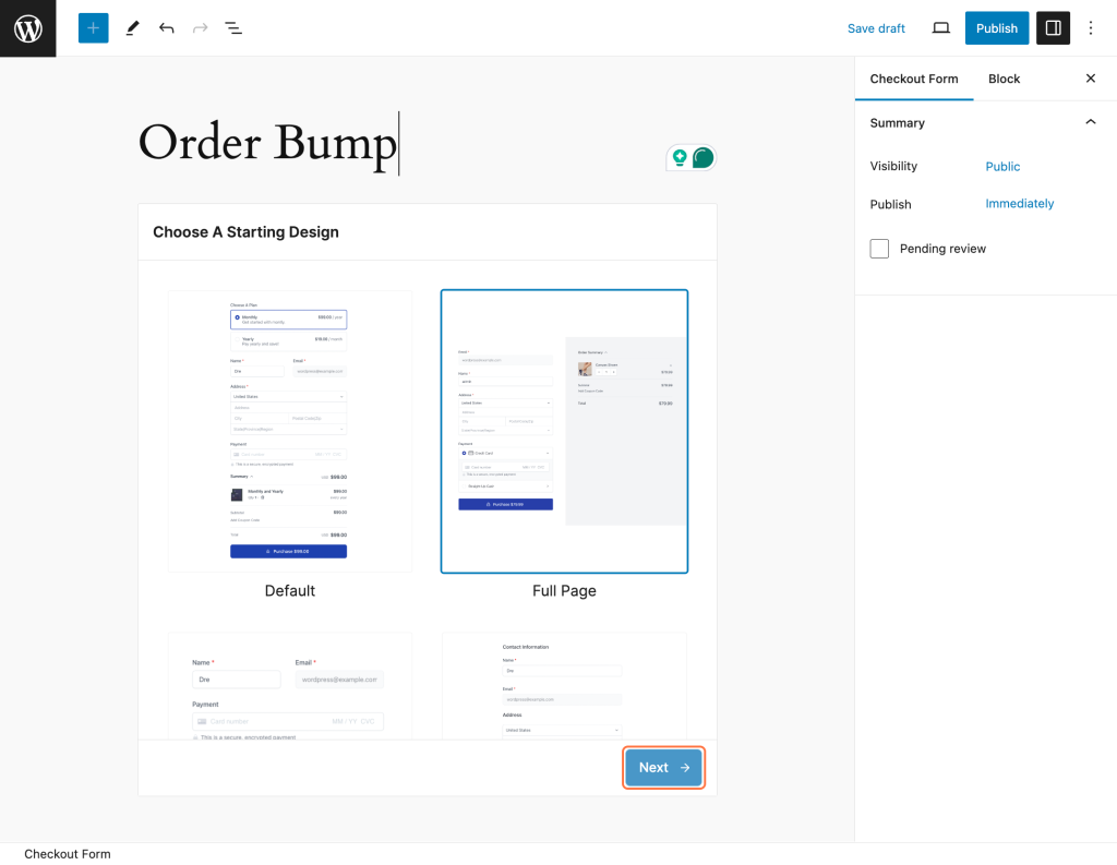 Customizing Order Bump Placement Full Page