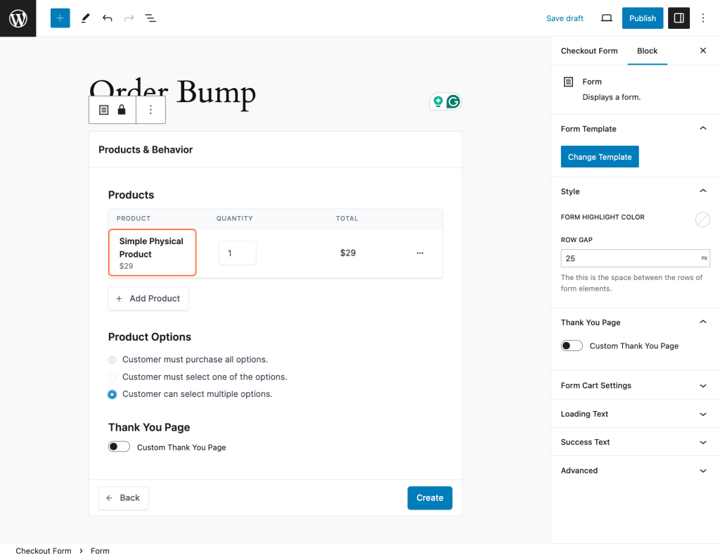 Customizing Order Bump Placement Select a product