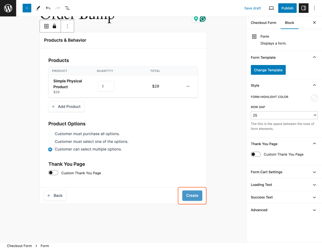 Customizing Order Bump Placement Create