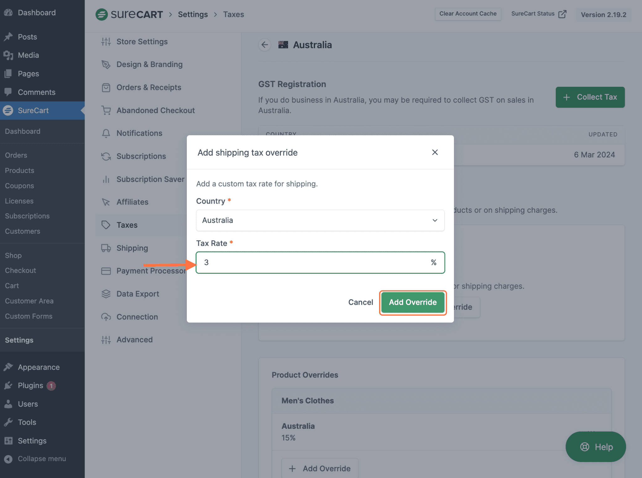 Enter Custom Shipping rate and Add Override