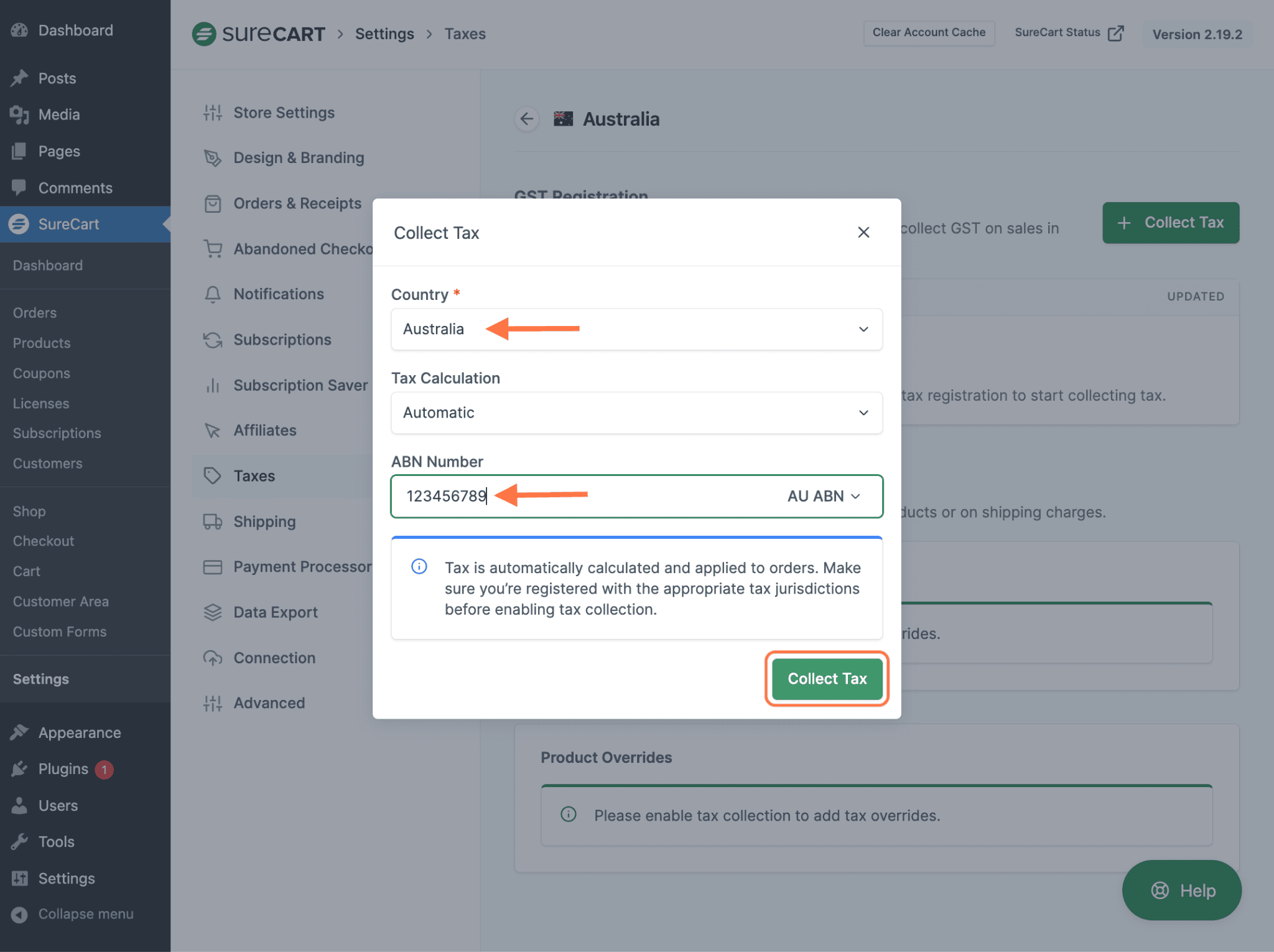 Enter Tax Number and Collect Tax