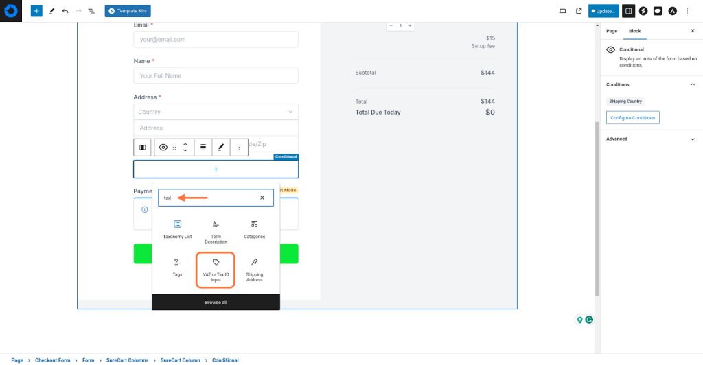Create Advanced Checkouts With the Conditional Block Select Tax