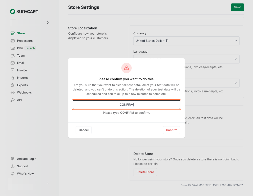 How to Clear Test Data Type CONFIRM