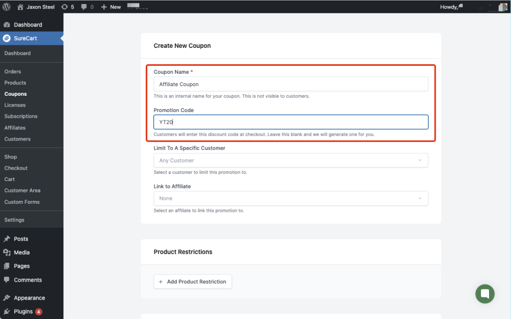 How to Create Affiliate Coupon Codes in SureCart Image 151 1024x640
