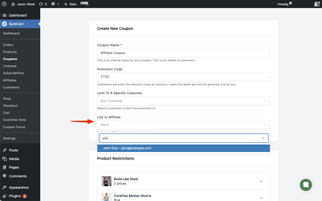 How to Create Affiliate Coupon Codes in SureCart Image 155 1024x640