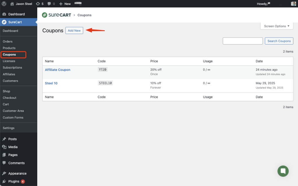 How to Create Affiliate Coupon Codes in SureCart Image 164 1024x640