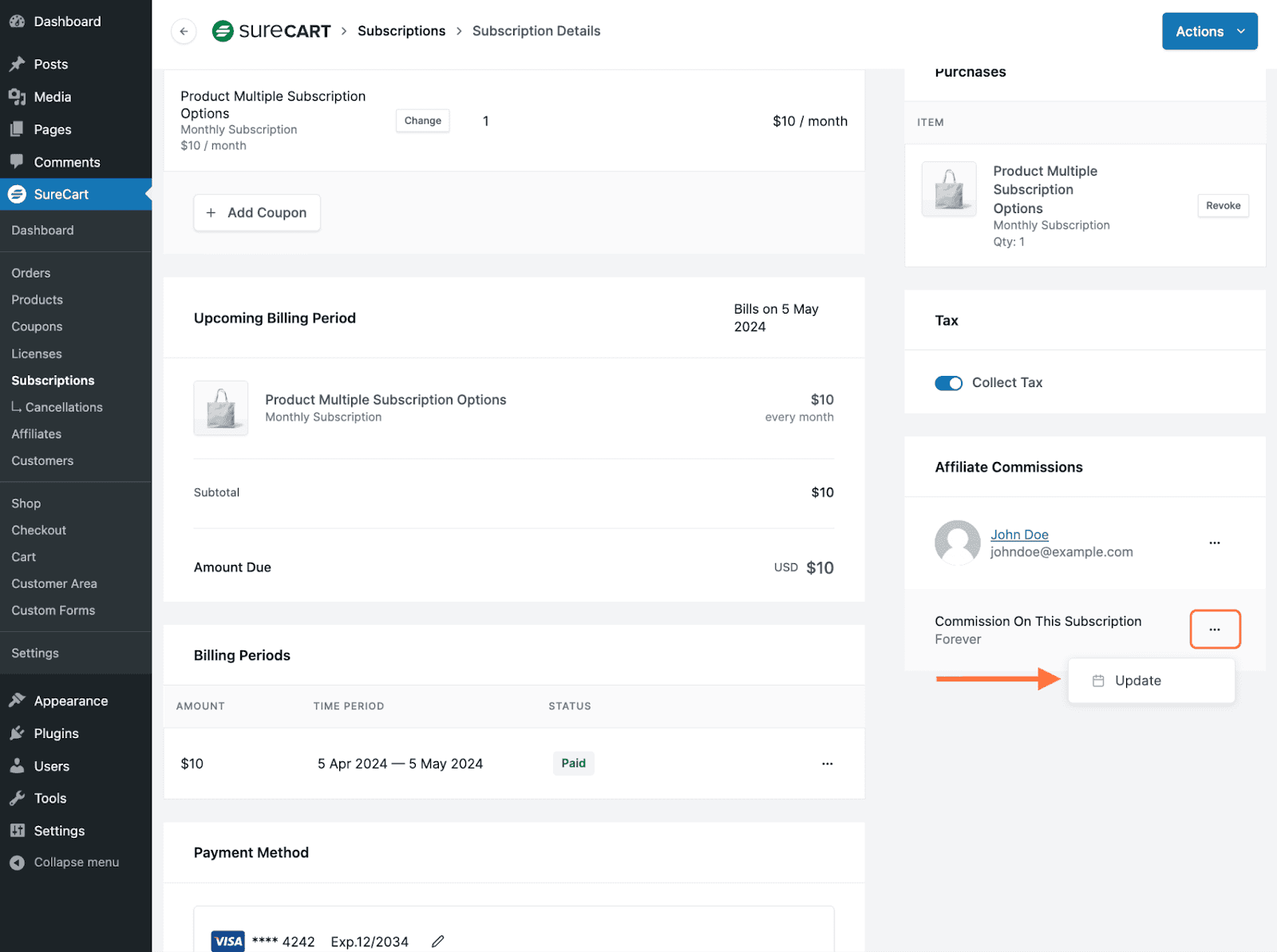 Manually Assign Affiliates to Orders/Customers Click on the three dots and hit Update