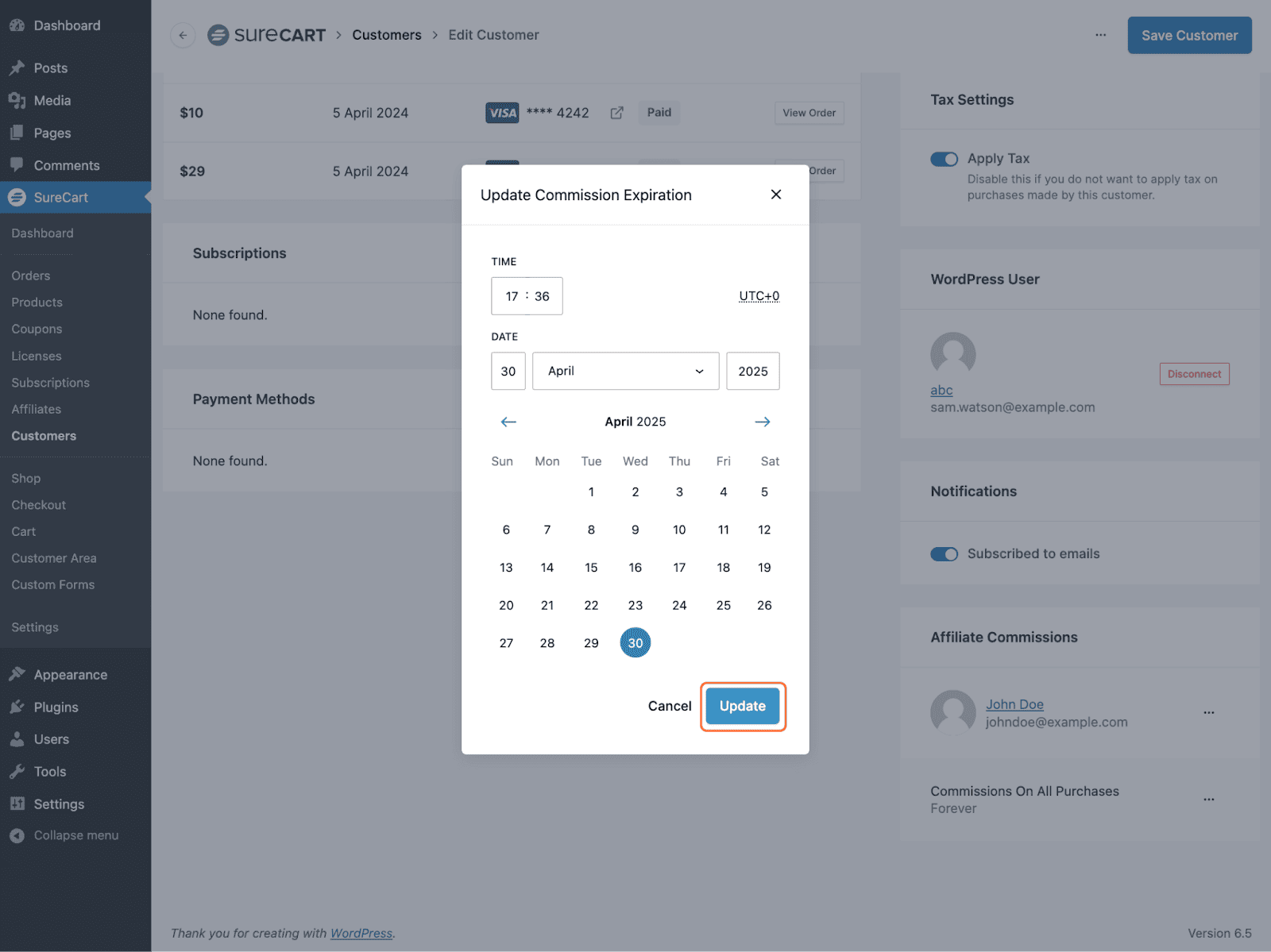 Manually Assign Affiliates to Orders/Customers Set time and date for commission expiration