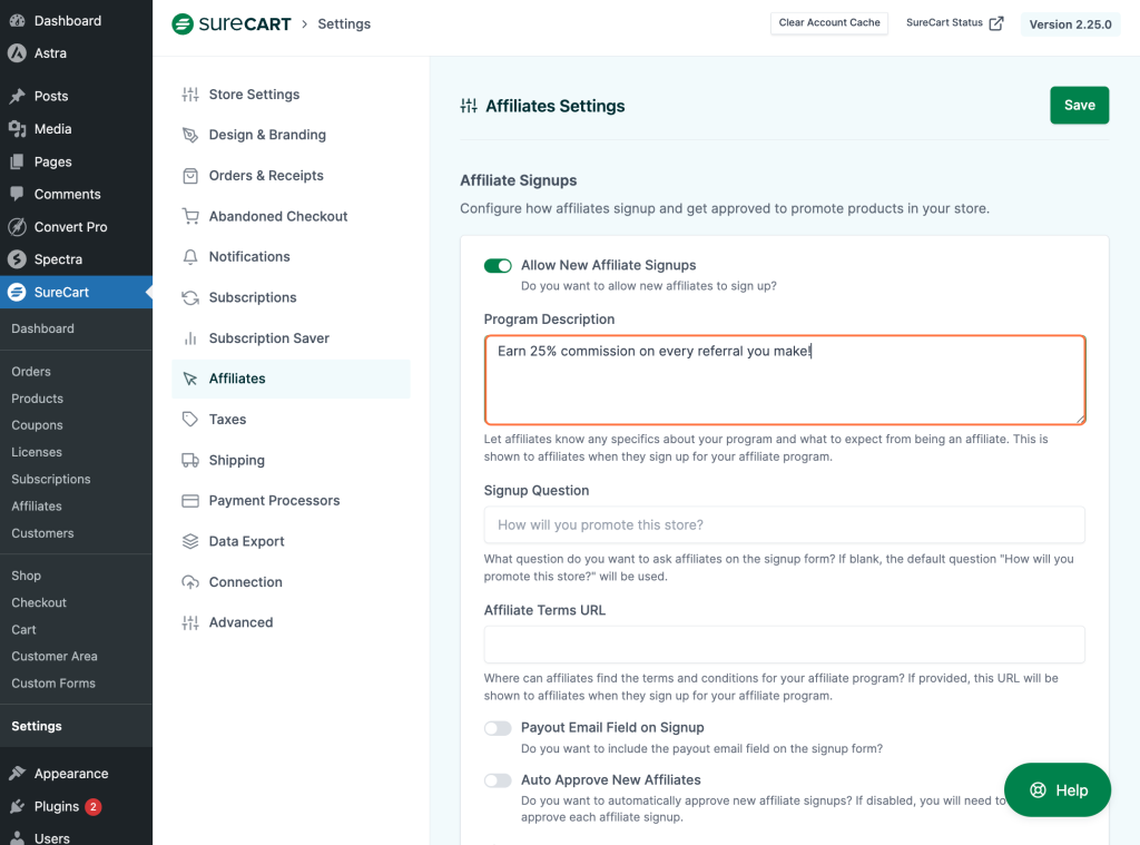 SureCart Affiliate Platform provide a program description
