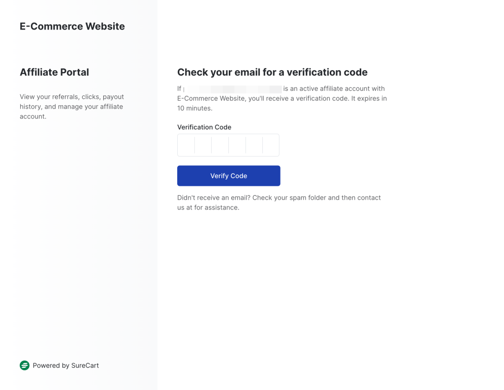 Managing Affiliates in SureCart Verify code