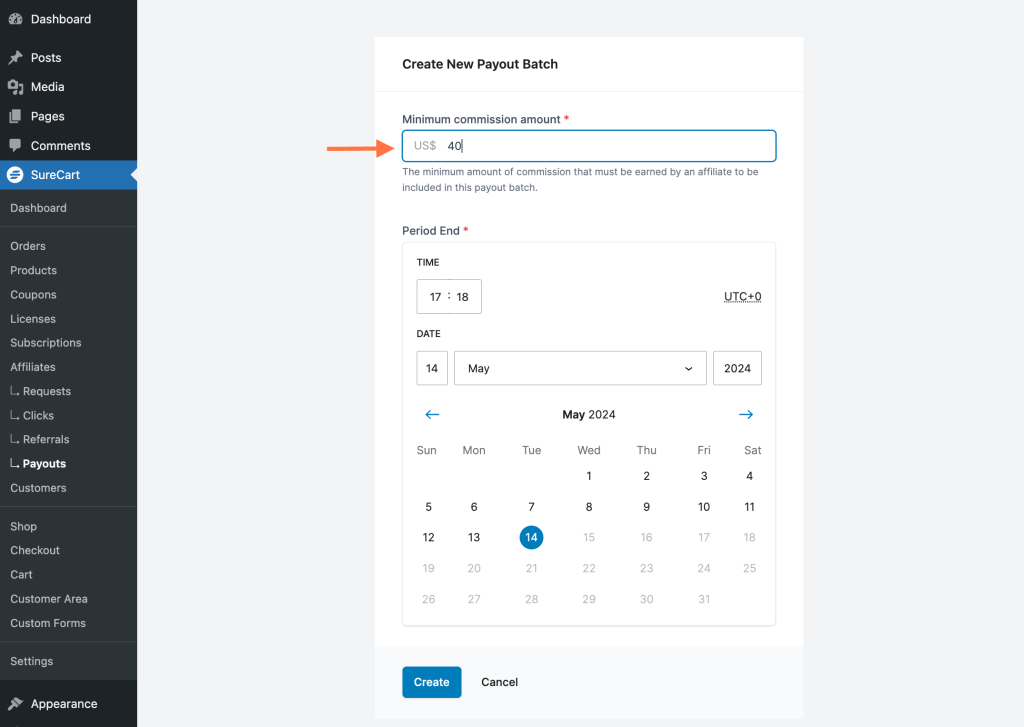 Managing Affiliates in SureCart Minimum commission amount