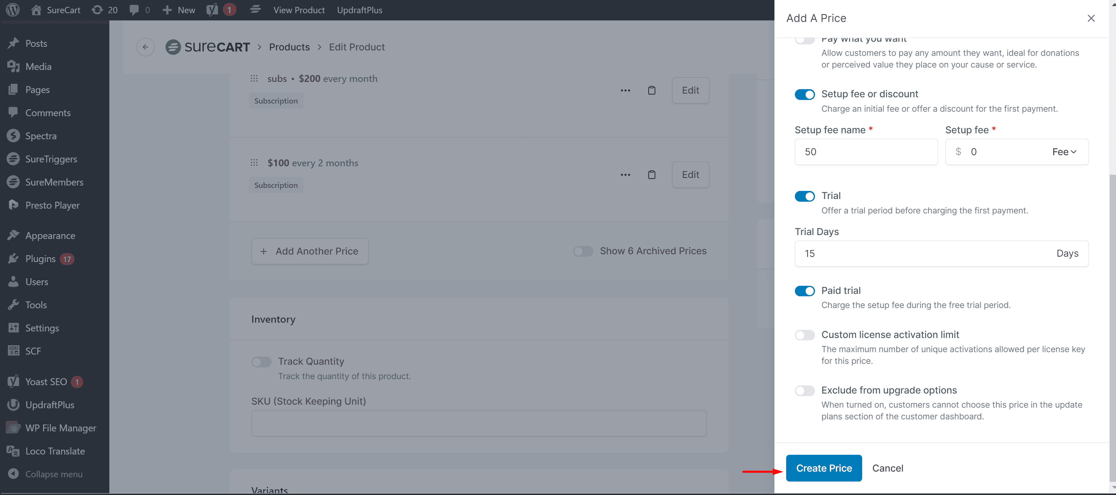 How to Charge Set Up Fee on Trials Image 10
