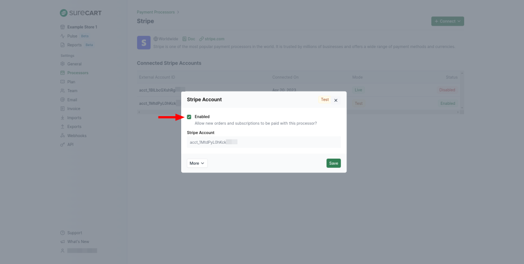 Switching Payment Processors Active processor in app.surecart.com