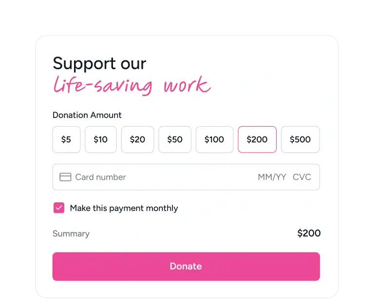 SureCart donation payment checkout screen