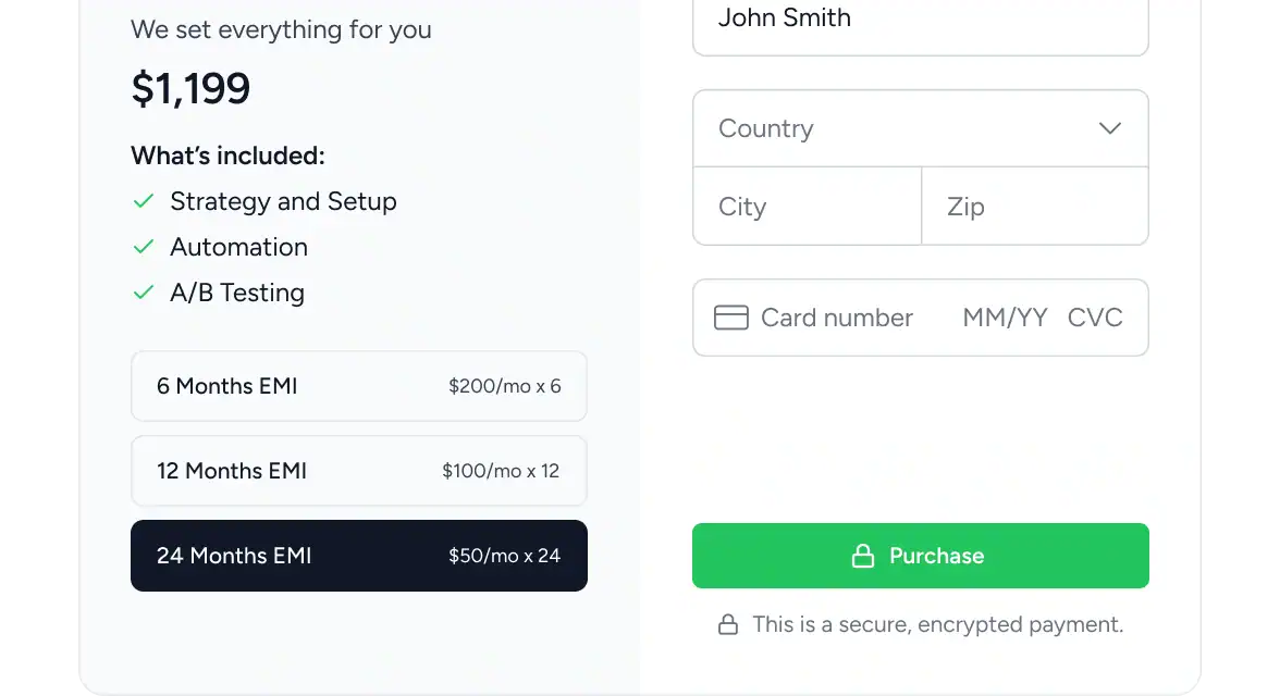 SureCart installment payment plan checkout screen