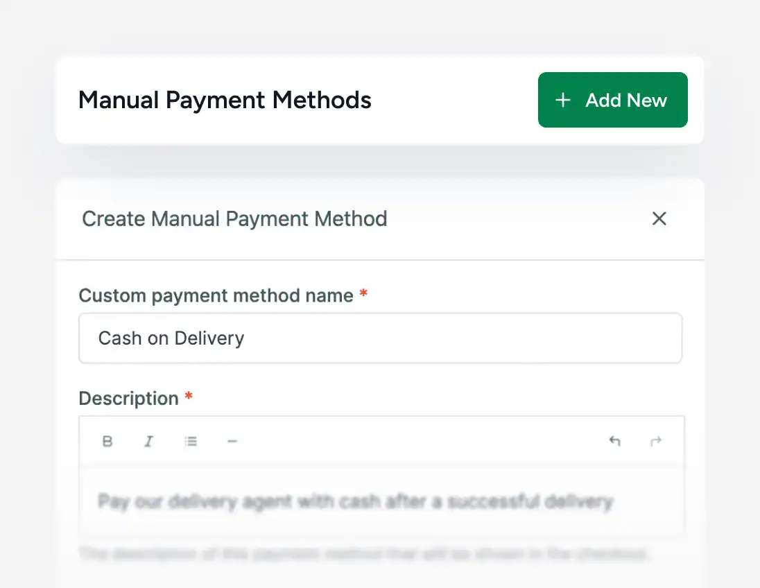 SureCart manual and offline payment method setup screen