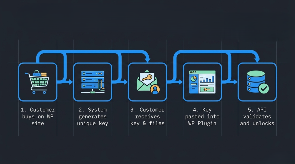 How to Sell Software Licenses Online with WordPress (The Right Way) The End To End Licensing Flow 1024x572