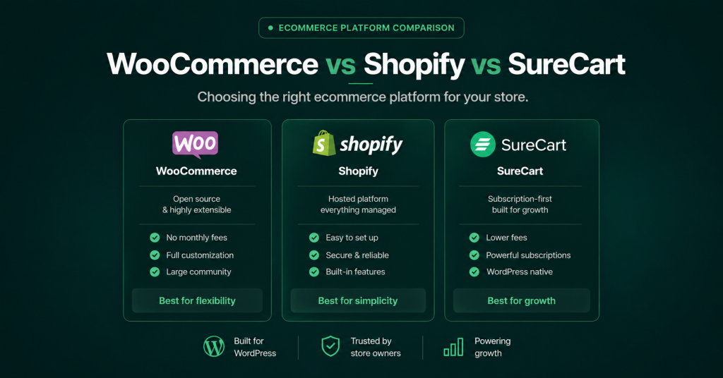 WooCommerce vs Shopify vs SureCart: Which One Is Right for Your Store?