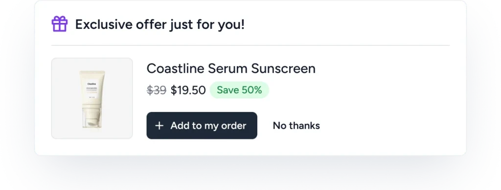 Checkout Builder Post-purchase upsell popup with a product offer and Add to my order button