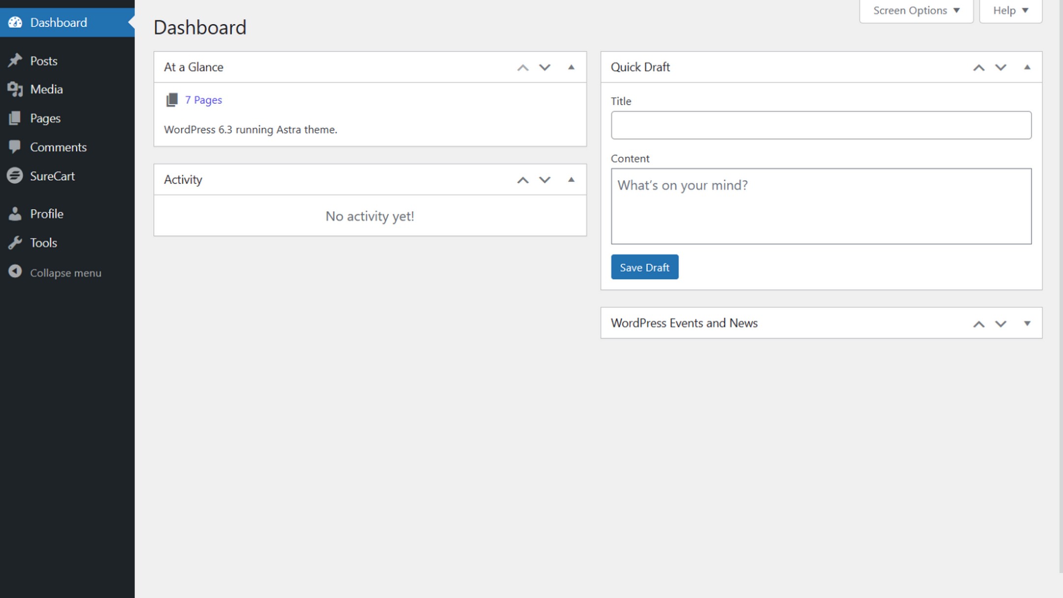 Hiding dashboard widgets with Screen Options in WordPress